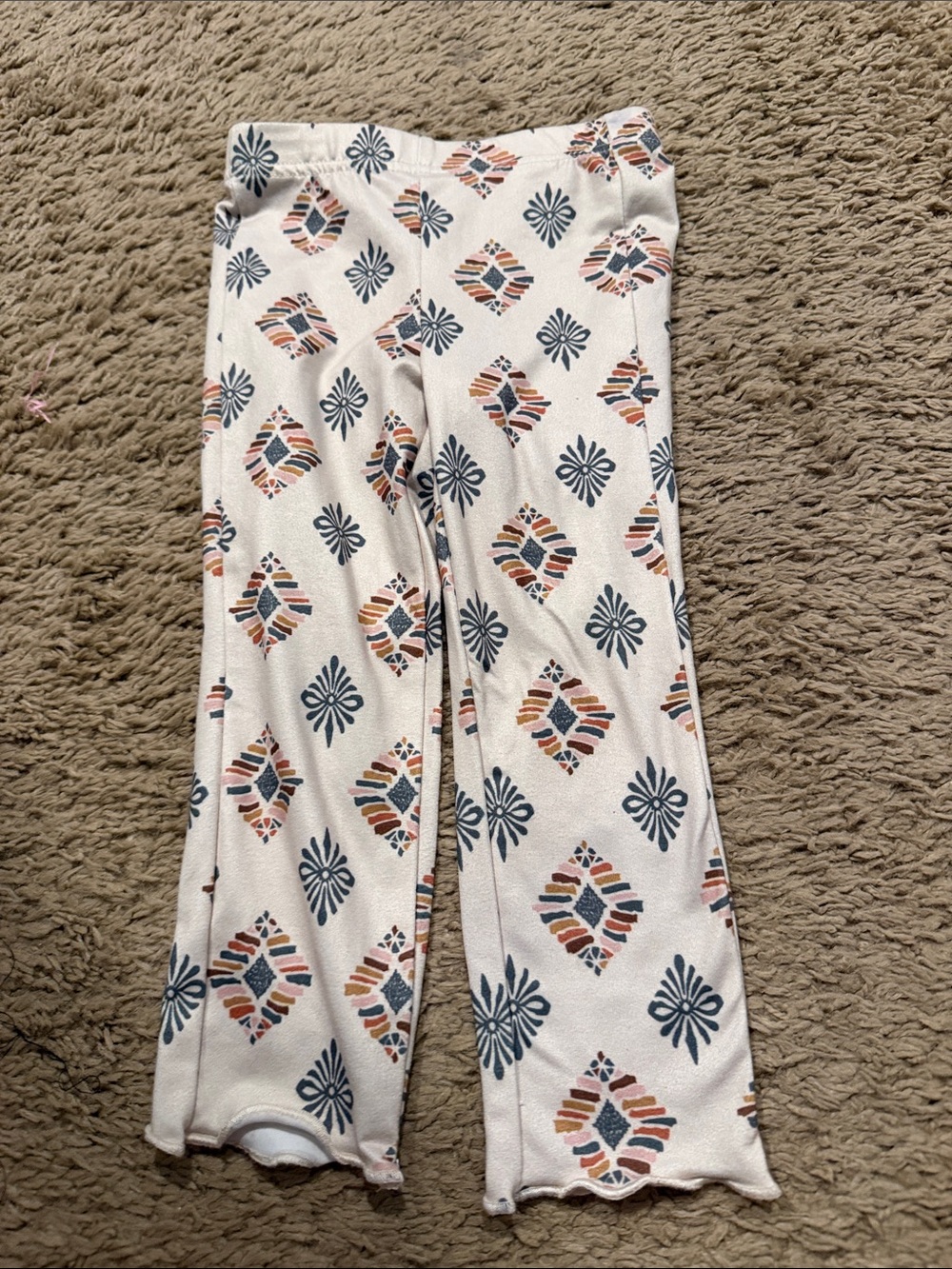 Joyfolie Girls White Leggings with Blue and Multi-Color Geometric Print